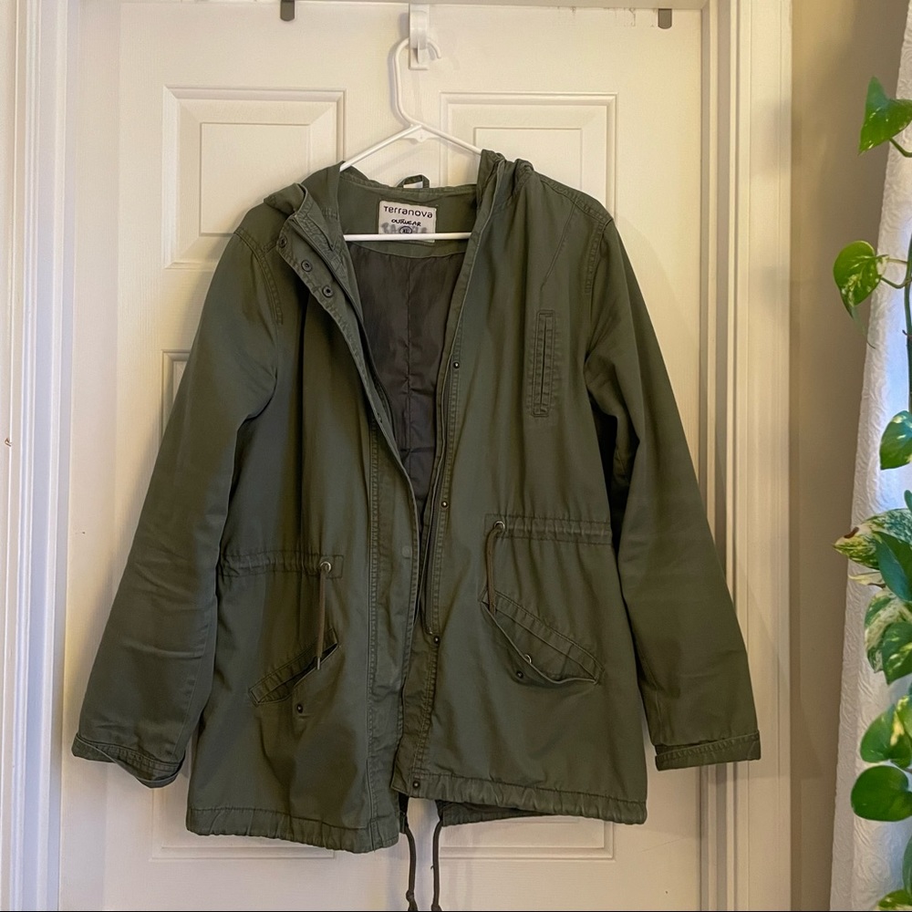 Lightweight military green womens jacket with hood